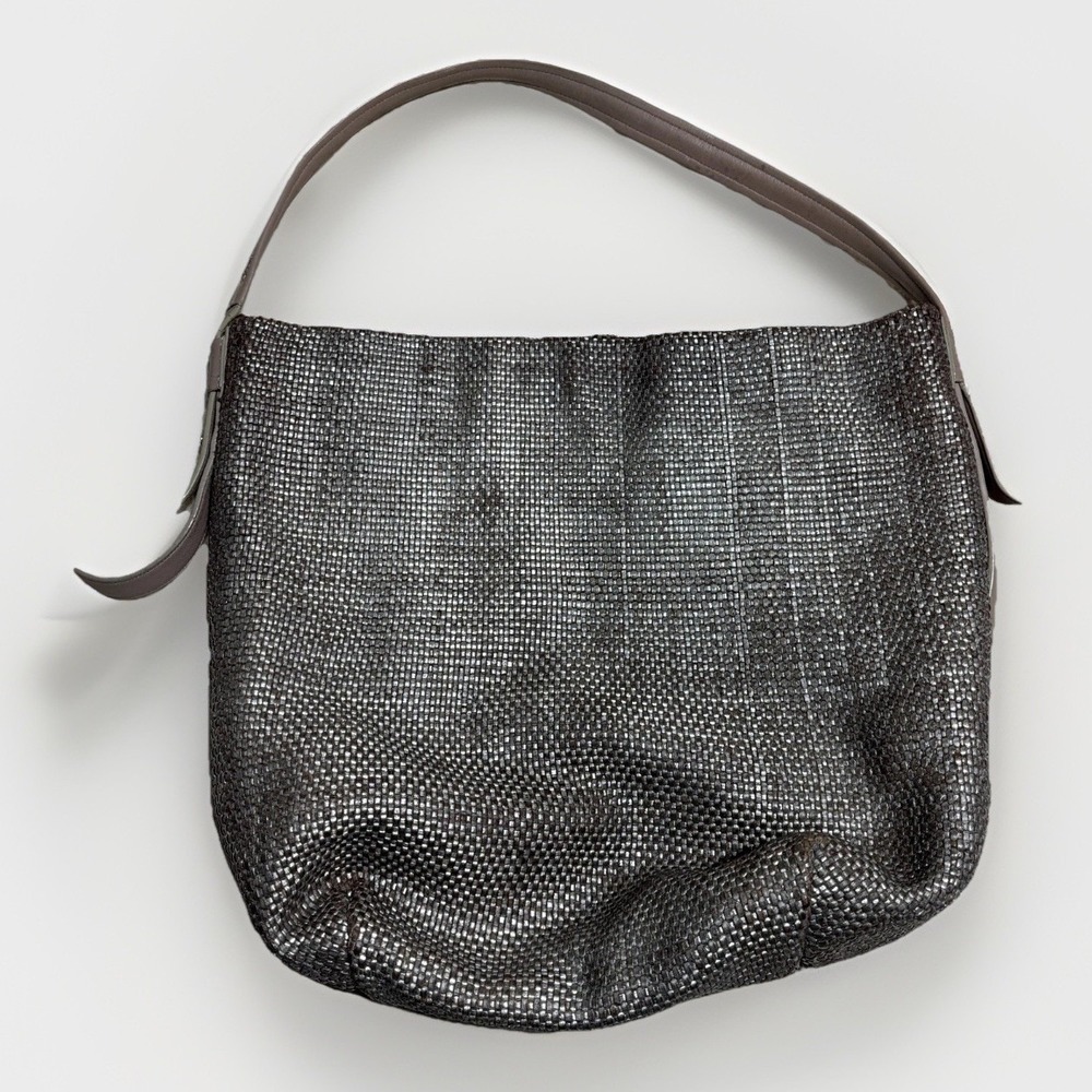 COLE HAAN Leather Metallic Woven Shoulder Bag Hobo Bronze